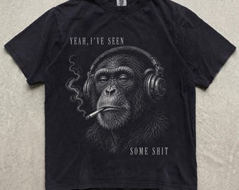 Maglietta retrò streetwear con scimmia, maglietta divertente con meme di scimpanzé, maglietta sarcastica "Ho visto delle stronzate", maglietta oversize dai colori comodi, regalo alla moda per gli amanti degli animali