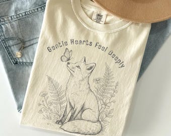 Comfort Colors Gentle Hearts Feel Deeply Shirt, Emotional Quote Tee, Sensitive Soul Shirt, Soft Animal Graphic