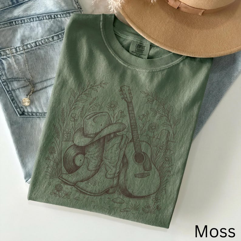 Countrymusik-T-shirt, western-outfit-T-shirt, konsertkväll-T-shirt, cowboystöveltopp, resa till Nashville-present bild 17