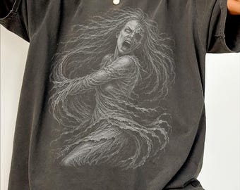 Maglietta horror, maglietta di Halloween, abbigliamento gotico, maglietta soprannaturale, maglietta per la stagione spettrale, moda autunnale