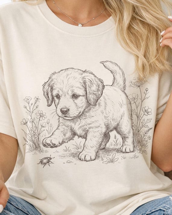 Cute Puppy Shirt, Vintage Dog Tee, Puppy Lover Gift, Cottagecore Puppy Graphic T-Shirt, Dog Mom Shirt, Animal Lover Tee