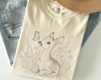 Comfort Colors Cute Deer Shirt, Soft Nature Aesthetic Tee, Calm Animal Graphic T Shirt, Summer Tee