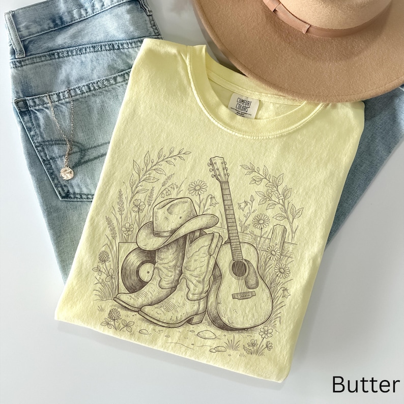Countrymusik-T-shirt, western-outfit-T-shirt, konsertkväll-T-shirt, cowboystöveltopp, resa till Nashville-present bild 16