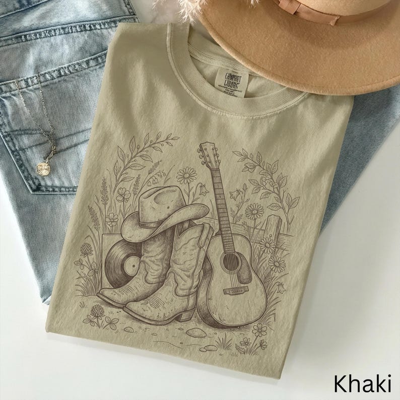 Countrymusik-T-shirt, western-outfit-T-shirt, konsertkväll-T-shirt, cowboystöveltopp, resa till Nashville-present bild 4