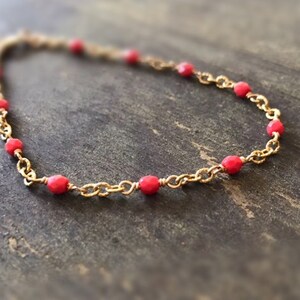Coral Bracelet - Czech Glass Bead Jewelry - Gold Chain Jewellery - Beads - Fashion