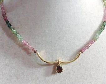 Watermelon Tourmaline Necklace - Green Pink Gemstone Jewelry - Gold Jewellery - Beaded - Handmade - Gift - Pendant - Jewelry by Carmal
