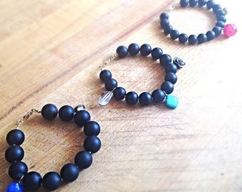 Black Bracelets - Lava Bead Jewelry - Gold Jewellery - Gemstones - Fashion - Mod - Layer