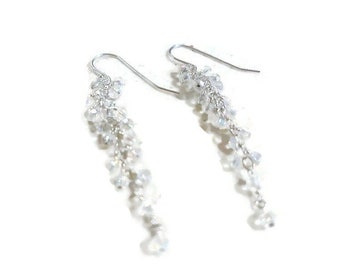 Clear Crystal Earrings - Wedding Jewelry - Sterling Silver Lux Jewellery - Beaded - Chandelier - Dangle - Pierced