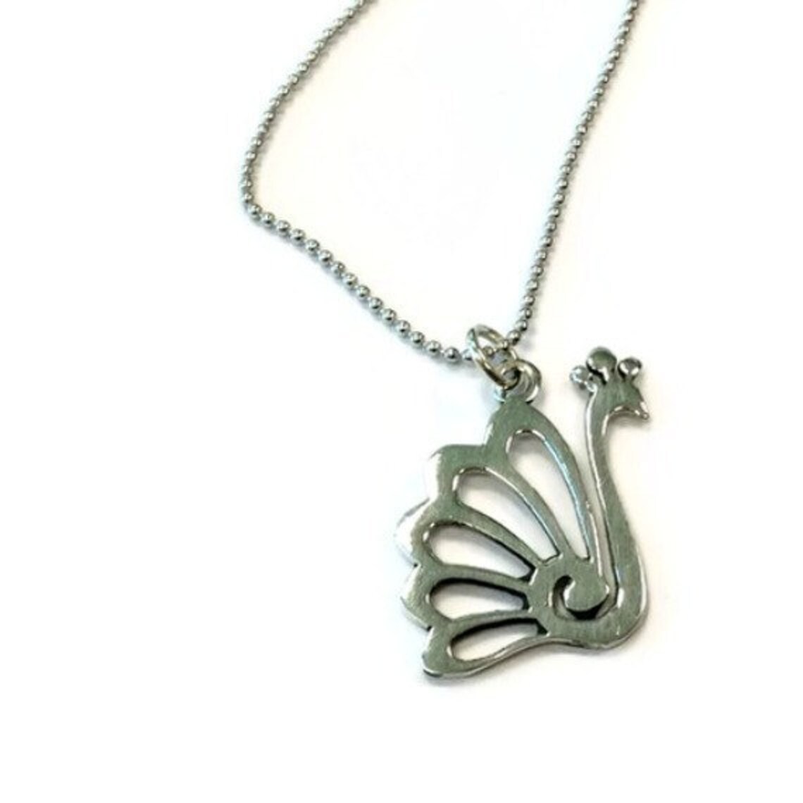 Sterling Silver Peacock Necklace - Hand Painted Enamel Flower Pendant, 18 Inch Rhodium Plated Chain