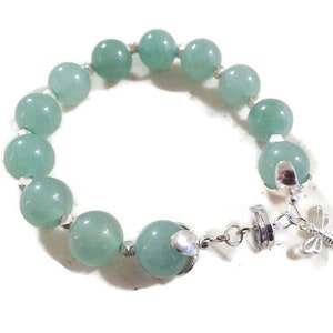 Green Bracelet - Aventurine Gemstone Jewelry - Sterling Silver Jewellery - Chunky - Bee Charm - Beaded