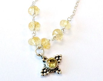 Citrine Necklace - Yellow Jewelry - November Birthstone Jewellery - Sterling Silver Chain - 925 - Gemstone - Pendant - Drop N-197