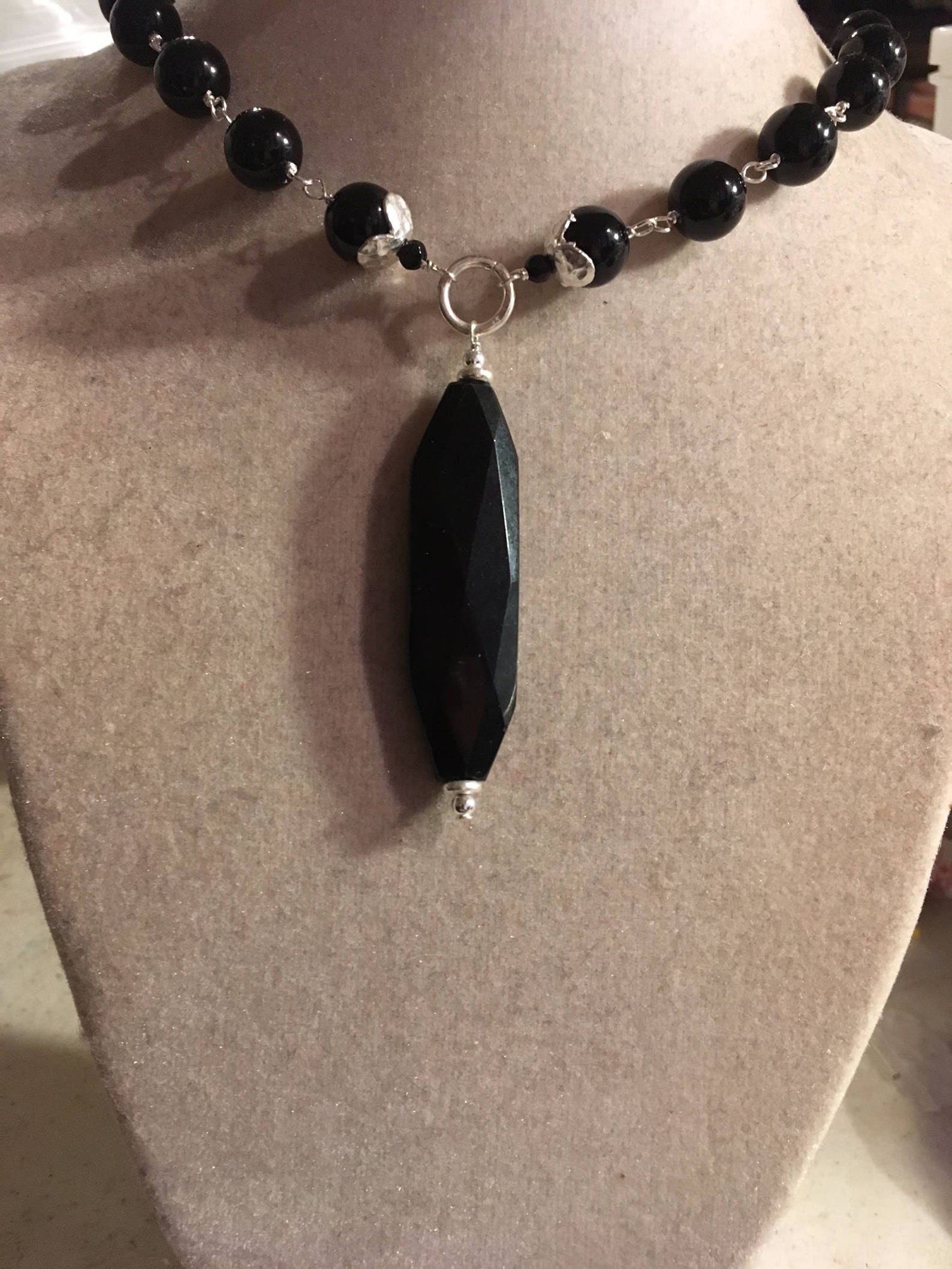 Black Onyx Necklace Gemstone Jewelry Sterling Silver Etsy New Zealand