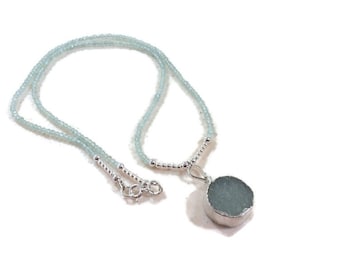 Aventurin ädelstenshalsband – Druzy-hänge i sterlingsilver, handgjort