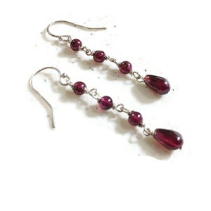 Pendientes granates - Joyería roja - Joyería de plata de ley - Piedra de nacimiento de enero - Piedra preciosa natural - Perforado - Regalo - Carmal - 1 3/4 pulgadas