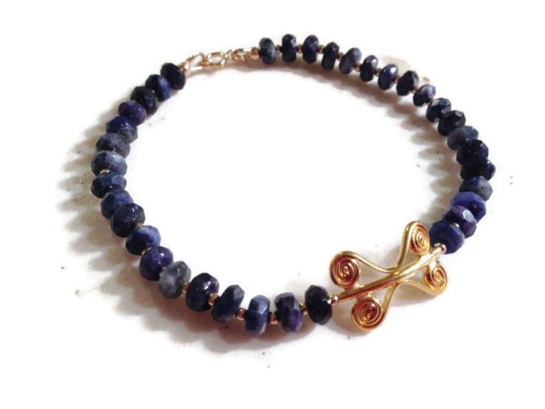 Lapis Bracelet Navy Blue Jewelry Lapis Lazuli Gemstone Jewellery Gold Beaded Fashion image 5