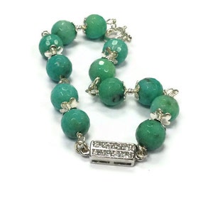 Chrysoprase Bracelet Green Jewellery Sterling Silver Jewelry Gemstone Wire Wrapped Crystal Connector Glam B-281 image 5