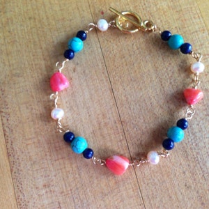 Koralle Armband - Goldschmuck - Türkis - Perle - Lapis - Edelsteinschmuck - Wire Wrapped