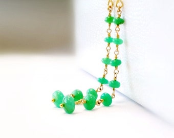 Chrysoprase Earrings - Green Gemstone Jewellery - Gold Filled - Fine Jewelry - St Patricks Day - Long - Dangle