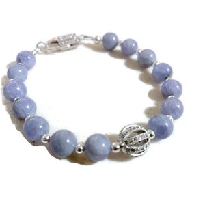 Tanzanite Bracelet - Sterling Silver Jewelry - Purple Gemstone Jewellery - December Birthstone - Beaded - Pave CZ Bead and Clasp