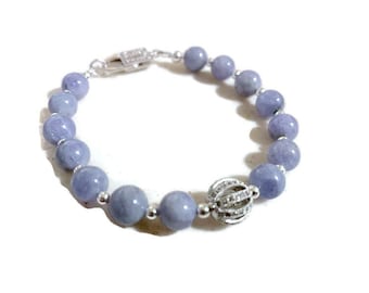 Tanzanite Bracelet - Sterling Silver Jewelry - Purple Gemstone Jewellery - December Birthstone - Beaded - Pave CZ Bead and Clasp