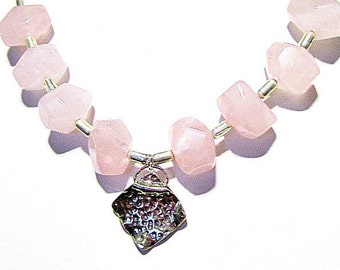 Collier En Argent Sterling 925 Avec Quartz Rose Naturel - Longueur 20 Pouces (50cm) - Fait Main - Neuf