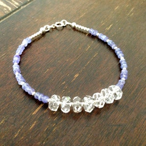Tanzanite Bracelet - Purple Gemstone Jewelery - Clear Crystal Quartz Jewellery - Sterling Silver Jewelry - December Birthstone - Beaded