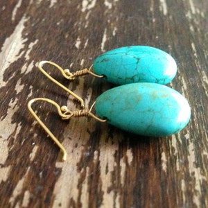 Turquoise Drop Earrings Gemstone Jewellery Blue Jewelry Handmade Dangle Gold or Silver Pierced Gift Carmal Free Shipping image 5