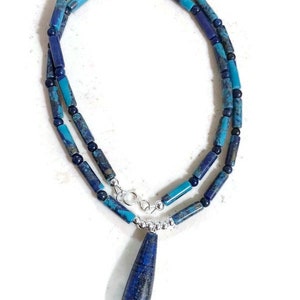 Chrysocolla Necklace - Blue Turquoise - Sterling Silver Jewelry - Gemstone Jewellery - Lapis Pendant - Beaded