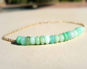 Chrysoprase Bracelet - Green Bead Bar - Layer - Mint Green Jewelry - Gold Chain Jewellery - Gemstone - Dainty - Simple - Everyday