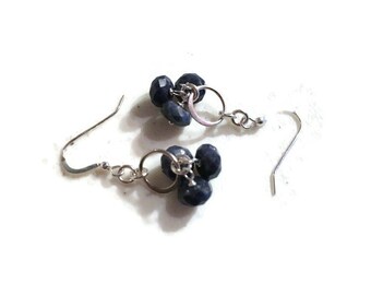 Sapphire Earrings - Sterling Silver Jewelry - Navy Blue Gemstone Jewellery - Wire Wrapped - Fashion