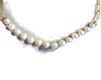 White Necklace - Gold Jewelry - Chain Jewellery - Unique - Shell Pearl Gemstone - Handmade - Unique - Jewelry by Carmal - Extender Chain