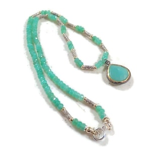 Chrysoprase Necklace - Green Gemstone Jewellery - Gold and Sterling Silver  Jewelry - Beaded - Pendant