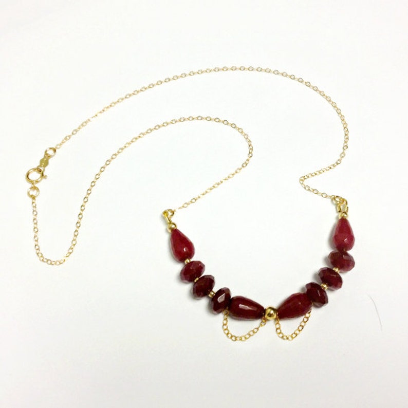 Red Ruby Quartz Necklace Yellow Gold Jewelry July Birthstone Jewellery Modern Gemstone Chain Crimson Teardrop image 4