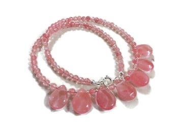Pink Necklace - Sterling Silver Jewelry - Cherry Quartz Gemstone Jewellery - Beaded