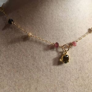 Watermelon Tourmaline Necklace - Pink Green and Gold Filled Jewellery - Gemstone Jewelry - Dainty Chain - Pendant