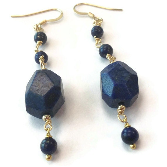Navy Blue Earrings Lapis Lazuli Gemstone Jewellery Yellow Etsy