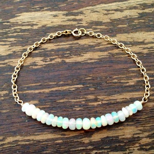 Opal Bracelet October Birthstone Gold Chain Jewellery Ethiopian Opal Jewelry Iridescent Beaded Handmade Gift Carmal Luxe image 4