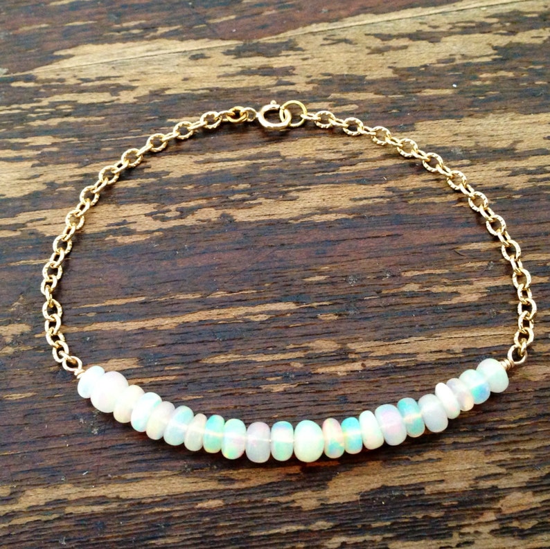 Opal Bracelet October Birthstone Gold Chain Jewellery Ethiopian Opal Jewelry Iridescent Beaded Handmade Gift Carmal Luxe image 4