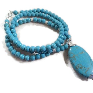 Turquoise Necklace - Pendant Jewelry - Sterling Silver - Long - Statement - Gemstone Jewellery - Fashion -Trendy - Beaded