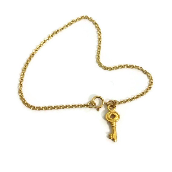Gold Chain Bracelet Key Charm Jewelry Urban Luxe Everyday | Etsy
