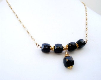 Black Necklace - Spinel Bead Bar Jewelry - Bridesmaid Jewellery - Gemstone - Gold - Wedding - Luxe N-179