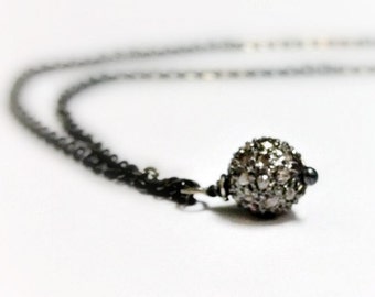 Pave Diamond Pendant Necklace - Oxidized Sterling Silver Chain
