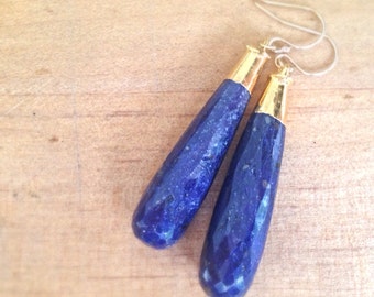 Navy Blue Earrings - Sapphire Jewelry - September Birthstone Jewellery - Gold - Gemstone