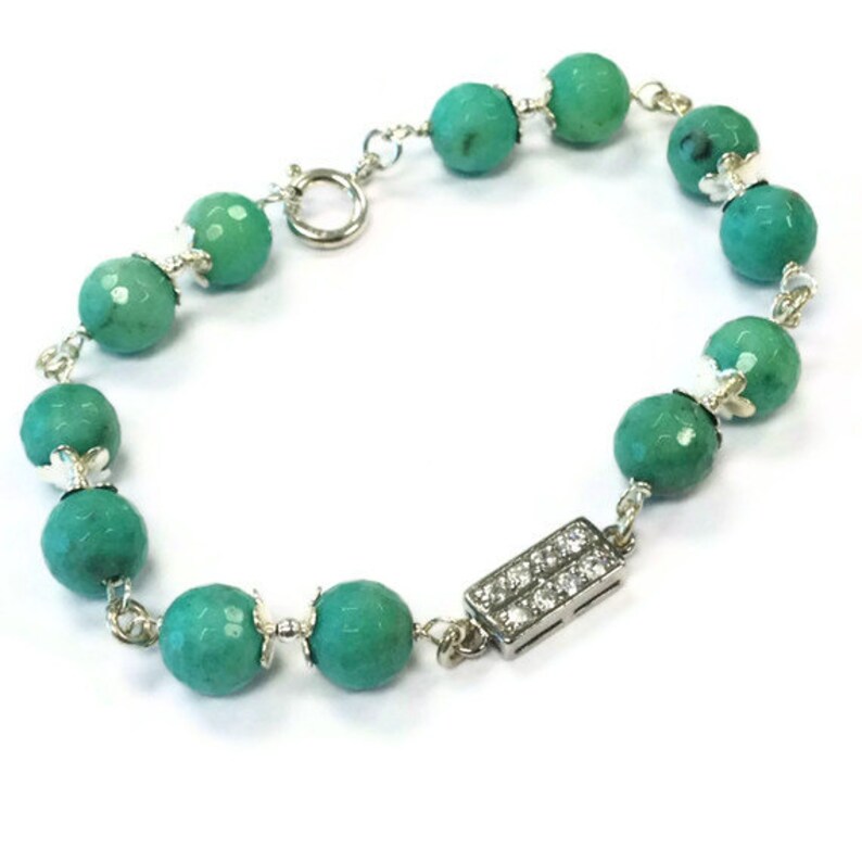 Chrysoprase Bracelet Green Jewellery Sterling Silver Jewelry Gemstone Wire Wrapped Crystal Connector Glam B-281 image 3