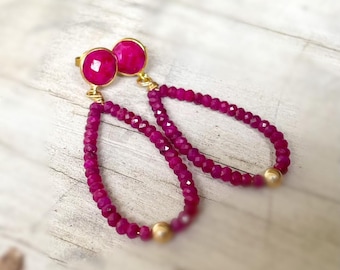 Ruby Earrings - Red Jewelry - July Birthstone Jewellery - Genuine Gemstone - Gold - LUXE - Couture - Handmade - Jewelrybycarmal