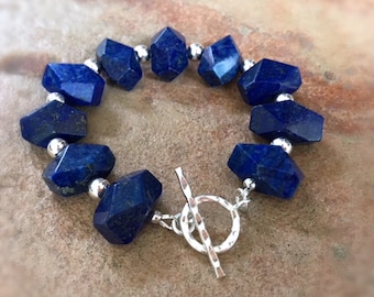 Lapis Lazuli Bracelet - Navy Blue Jewelry - Sterling Silver Jewellery - Gemstone - Beaded - Chunky - Handmade - Gift - Jewelry by Carmal