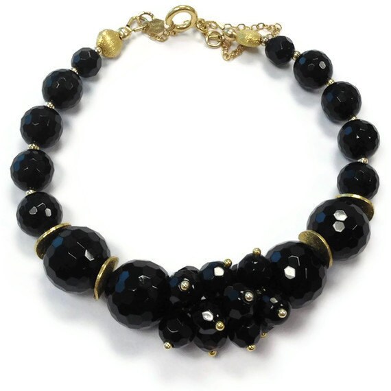 Black Bracelet Onyx Jewellery Gold Jewelry Safety Chain | Etsy