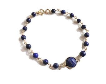 Lapis Bracelet - Navy Blue Bracelet - Gold Jewelry - Lapis Lazuli Gemstone Jewellery - Fashion