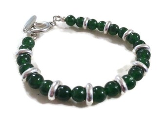 Jade Bracelet - Green Gemstone Jewellery - Silver Jewelry - Beaded