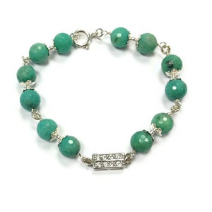 Chrysoprase Bracelet Green Jewellery Sterling Silver Jewelry Gemstone Wire Wrapped Crystal Connector Glam B-281 image 1